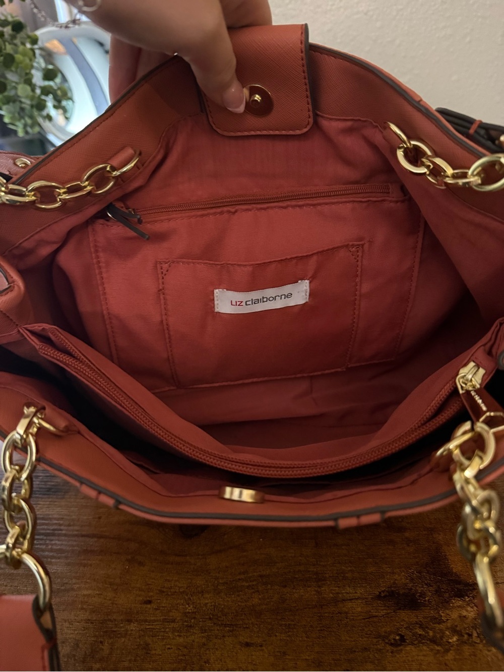 Liz Claiborne Coral Orange Structured Tote Shoulder Bag - Picture 7 of 9